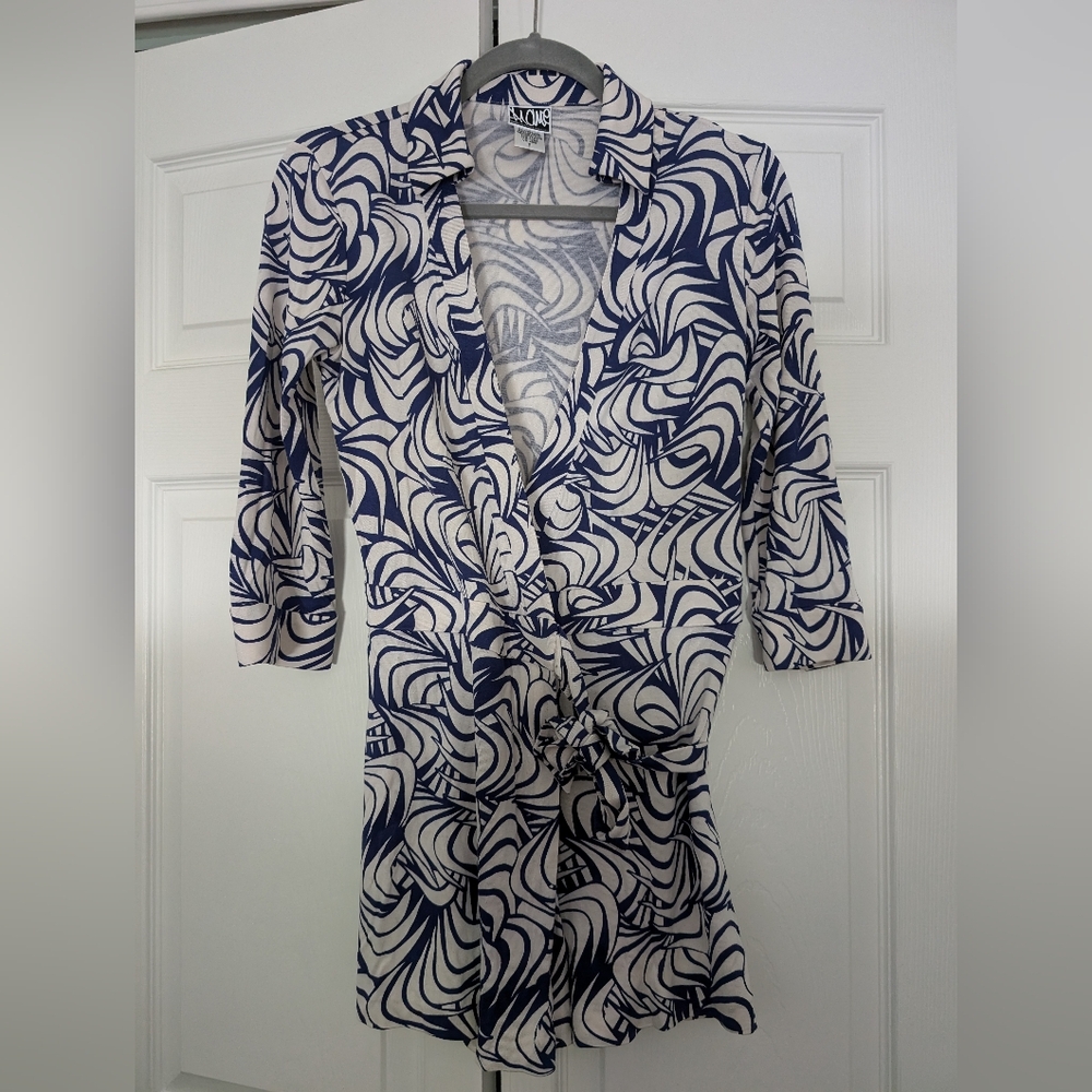 DVF Diane Von Furstenberg Blue and White Wrap romper